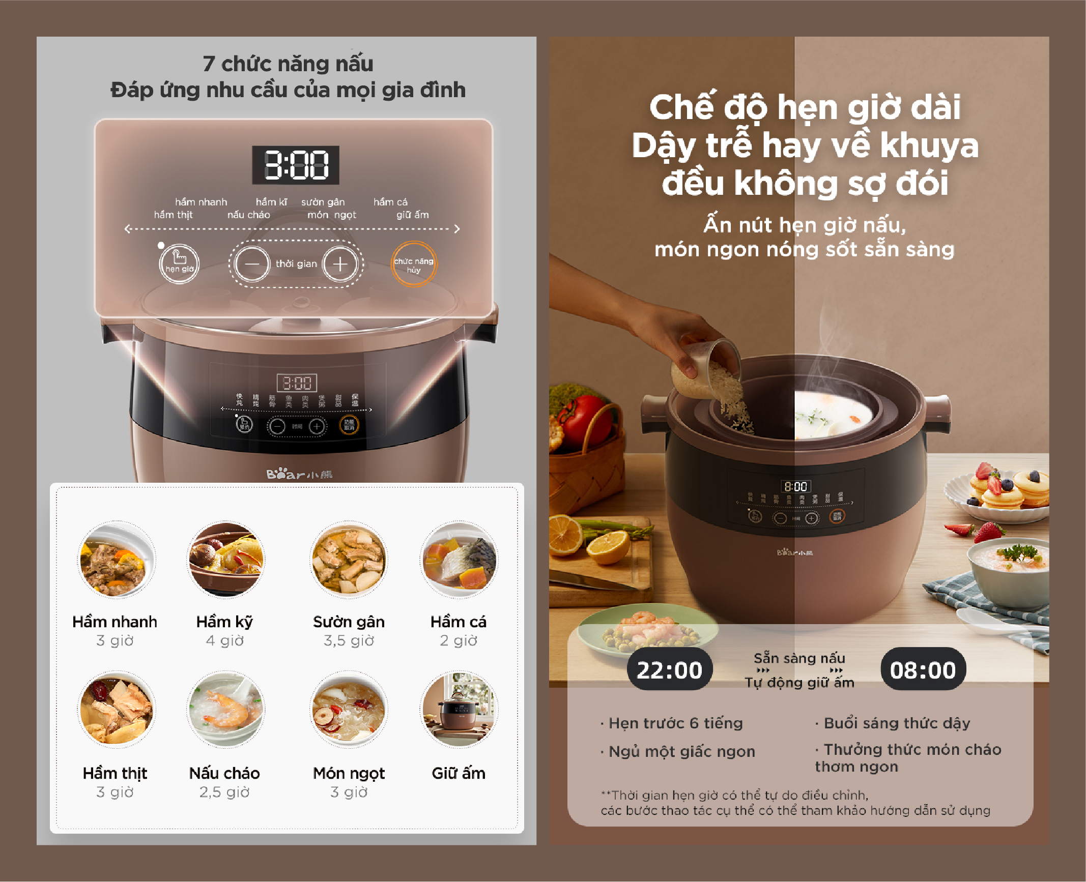 Nồi nấu chậm Bear DDZ-B45Z1 - Dung tích 4.5L - Hàng chính hãng - Tiếng Anh/Việt - BH 18 tháng - Full VAT