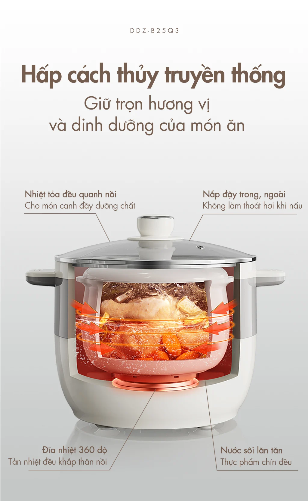 Nồi nấu chậm đa năng Bear DDZ-B25Q3 - Hàng chính hãng - Tiếng Anh/Việt - BH 18 tháng - Full Vat