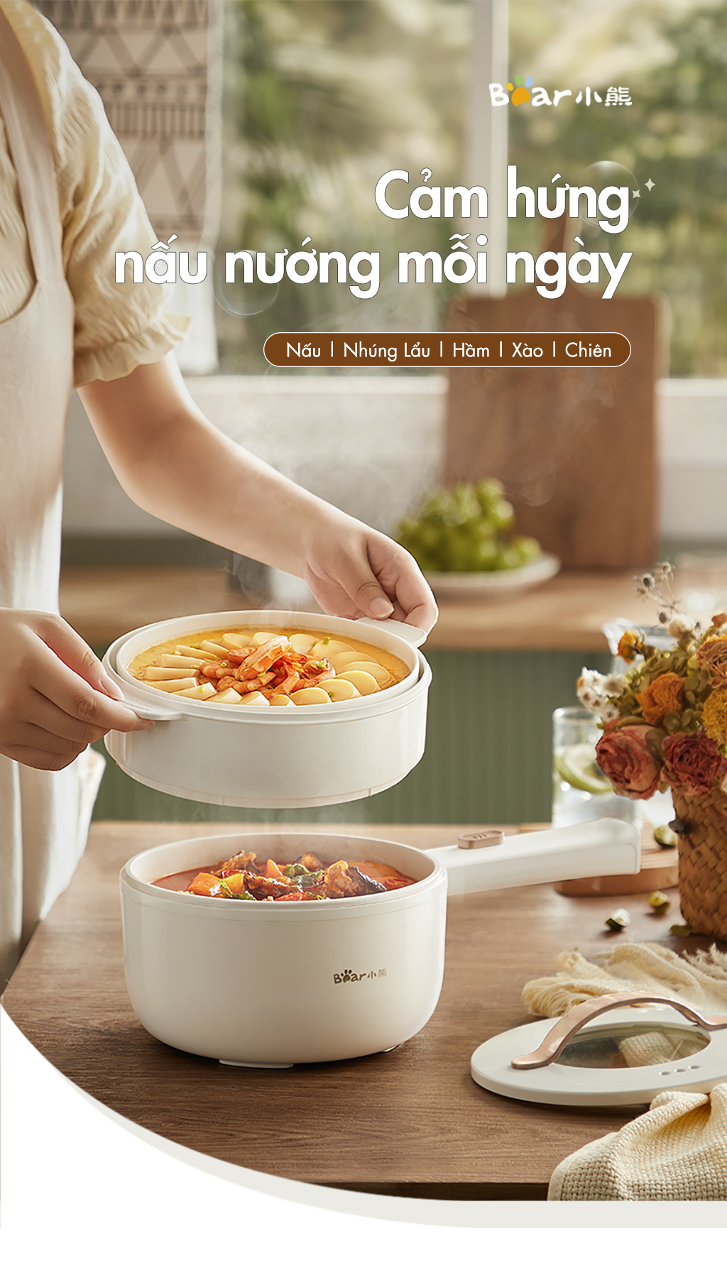 Nồi nấu đa năng Bear DRG-E15P2 - Hàng chính hãng - Tiếng Anh/Việt - BH 18 tháng - Full VAT