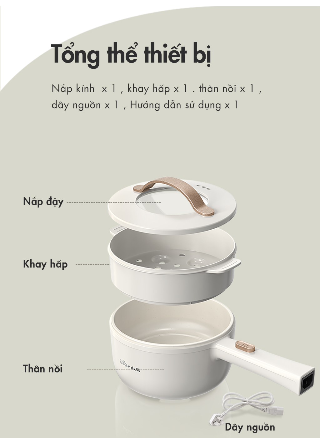 Nồi nấu đa năng Bear DRG-E15P2 - Hàng chính hãng - Tiếng Anh/Việt - BH 18 tháng - Full VAT