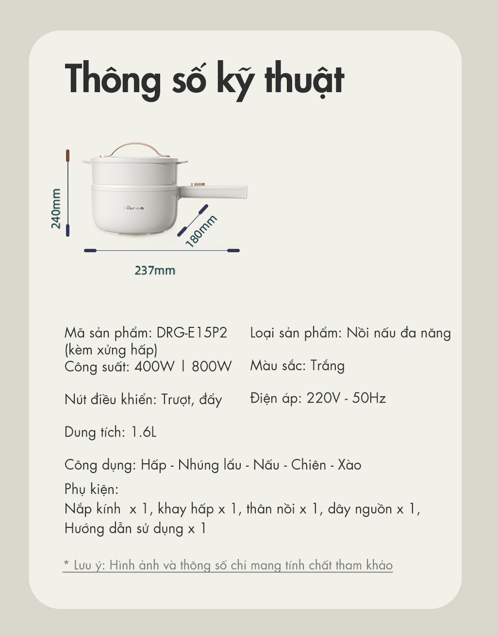 Nồi nấu đa năng Bear DRG-E15P2 - Hàng chính hãng - Tiếng Anh/Việt - BH 18 tháng - Full VAT