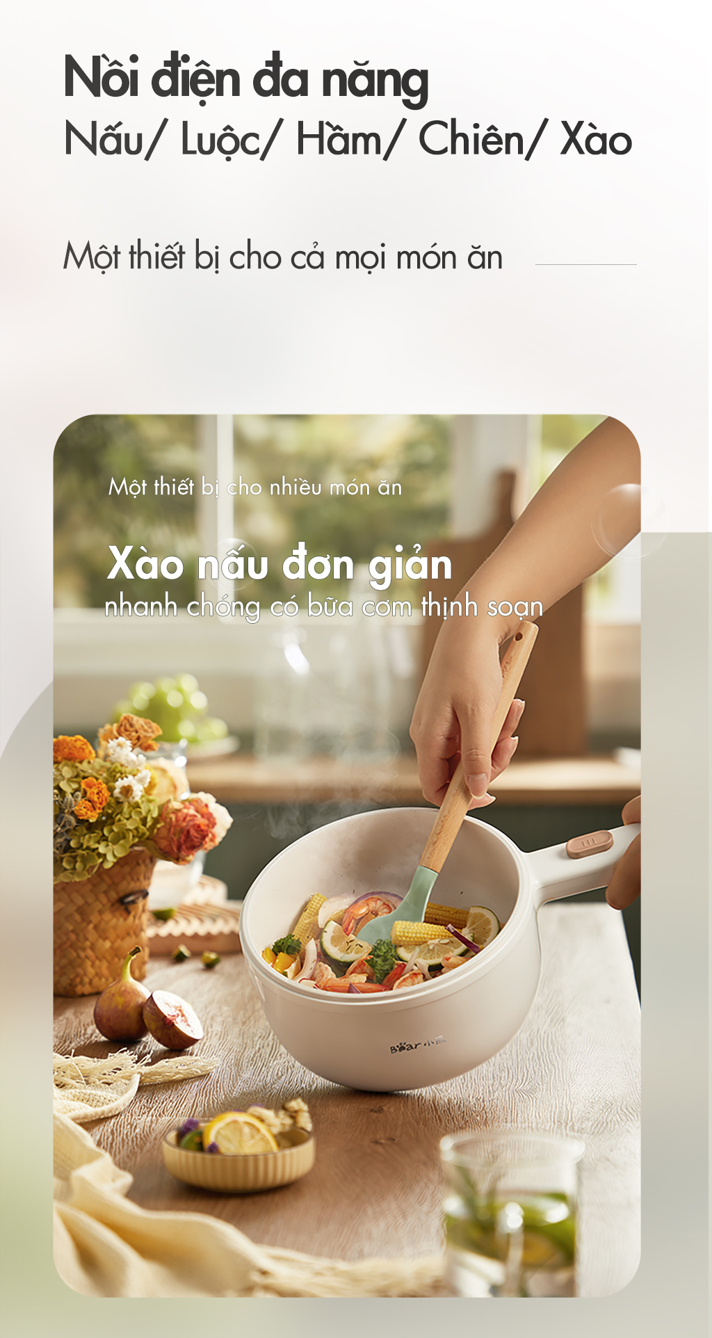 Nồi nấu đa năng Bear DRG-E15P2 - Hàng chính hãng - Tiếng Anh/Việt - BH 18 tháng - Full VAT