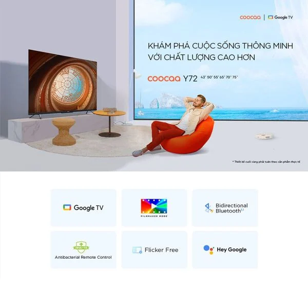 Google Tivi Coocaa 50Y72 4K 50 inch - Quốc Tế - Hàng Chính Hãng