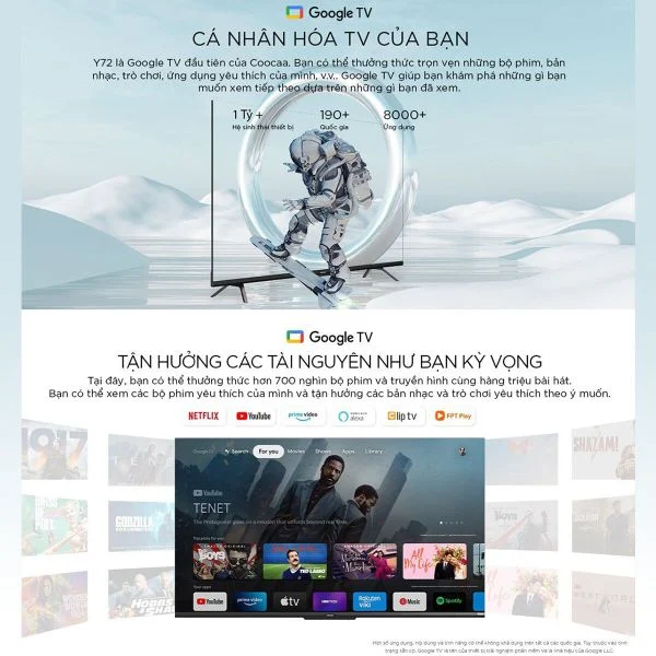 Google Tivi Coocaa 65Y72 4K 65 inch - Quốc Tế - Hãng chính hãng