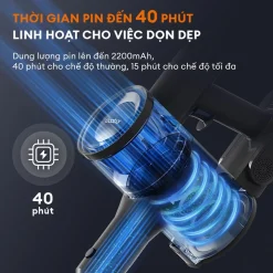 Máy hút bụi không dây Gaabor VCL10E-BK01A Máy hút bụi không dây Gaabor VCL10E-BK01A thời gian pin 40 phút