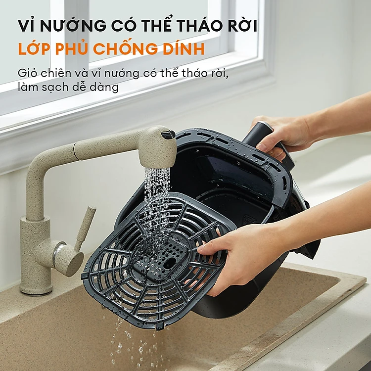 Nồi chiên không dầu Gaabor AF65T-BK01A dung tích 6.5L Nồi chiên không dầu Gaabor AF65T-BK01A vỉ nướng tháo rời