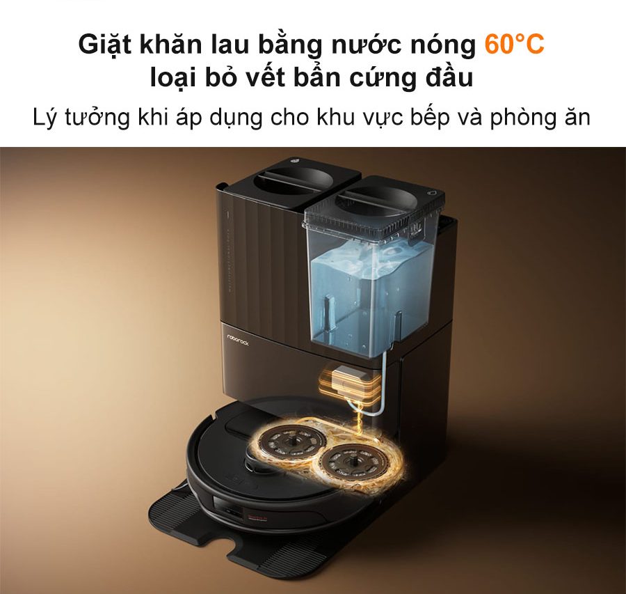 Robot hút bụi lau nhà Roborock Q Revo Master - Bản quốc tế - Chính hãng Giẻ lau được giặt bằng bằng nước nóng 60°C