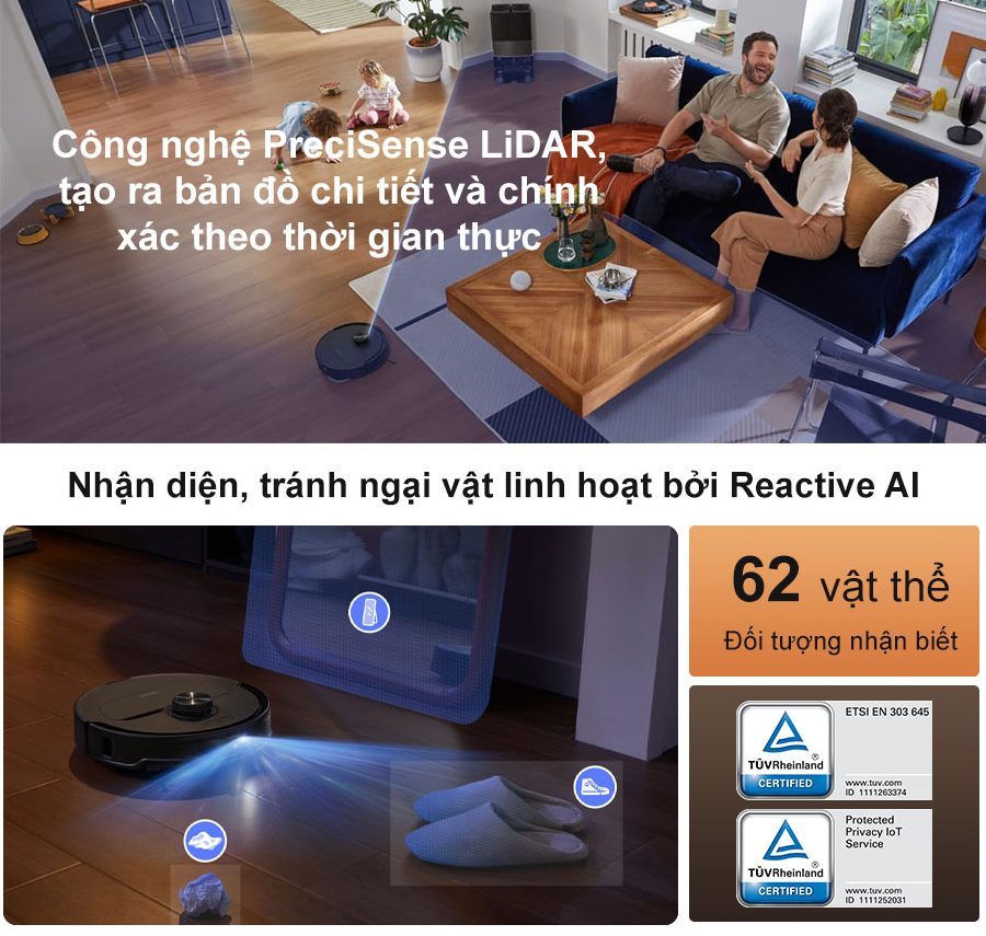 Robot hút bụi lau nhà Roborock Q Revo Master - Bản quốc tế - Chính hãng Điều hướng và né vật cản thông minh nhờ cảm biến LiDAR và công nghệ Reactive AI