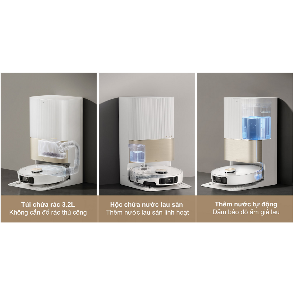 Bình nước sạch, bình nước bẩn và ngăn chứa rác dung tích lớn