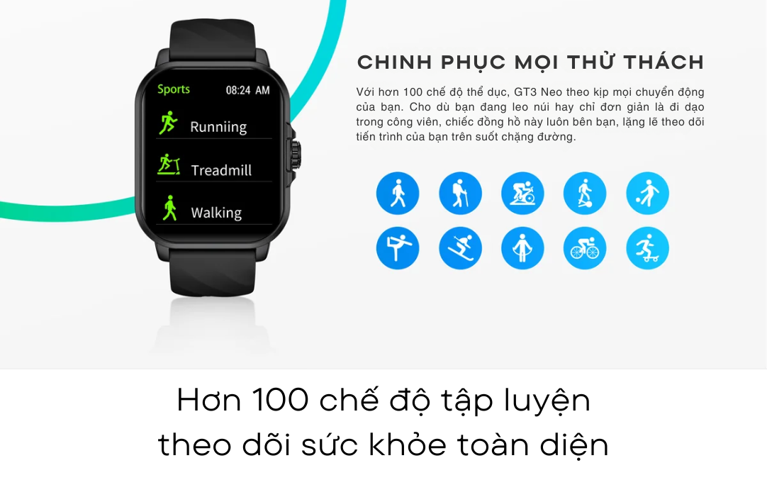 Hơn 100 chế độ tập luyện, theo dõi sức khỏe toàn diện