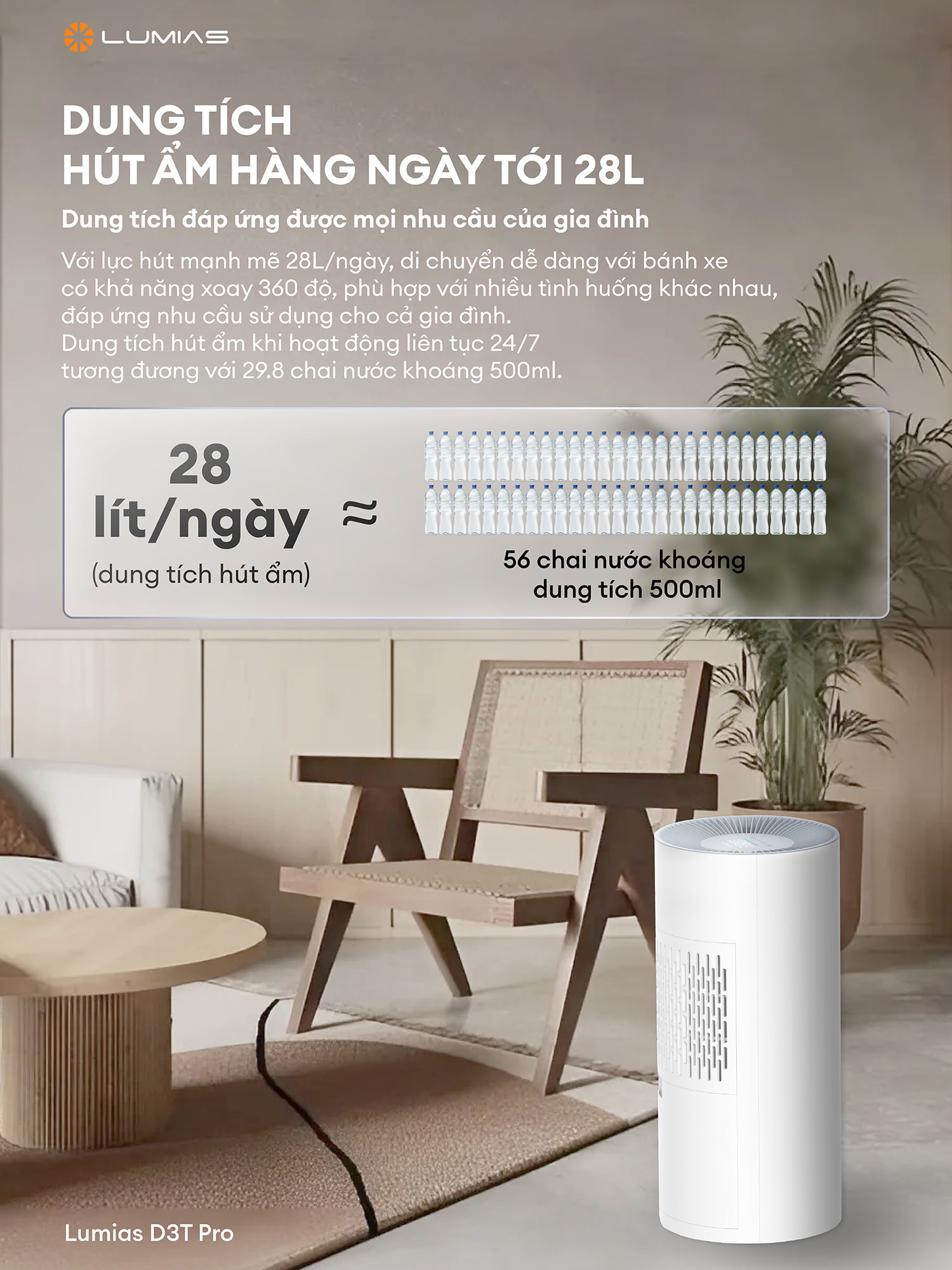 Dung tích hút ẩm hàng ngày tới 28L