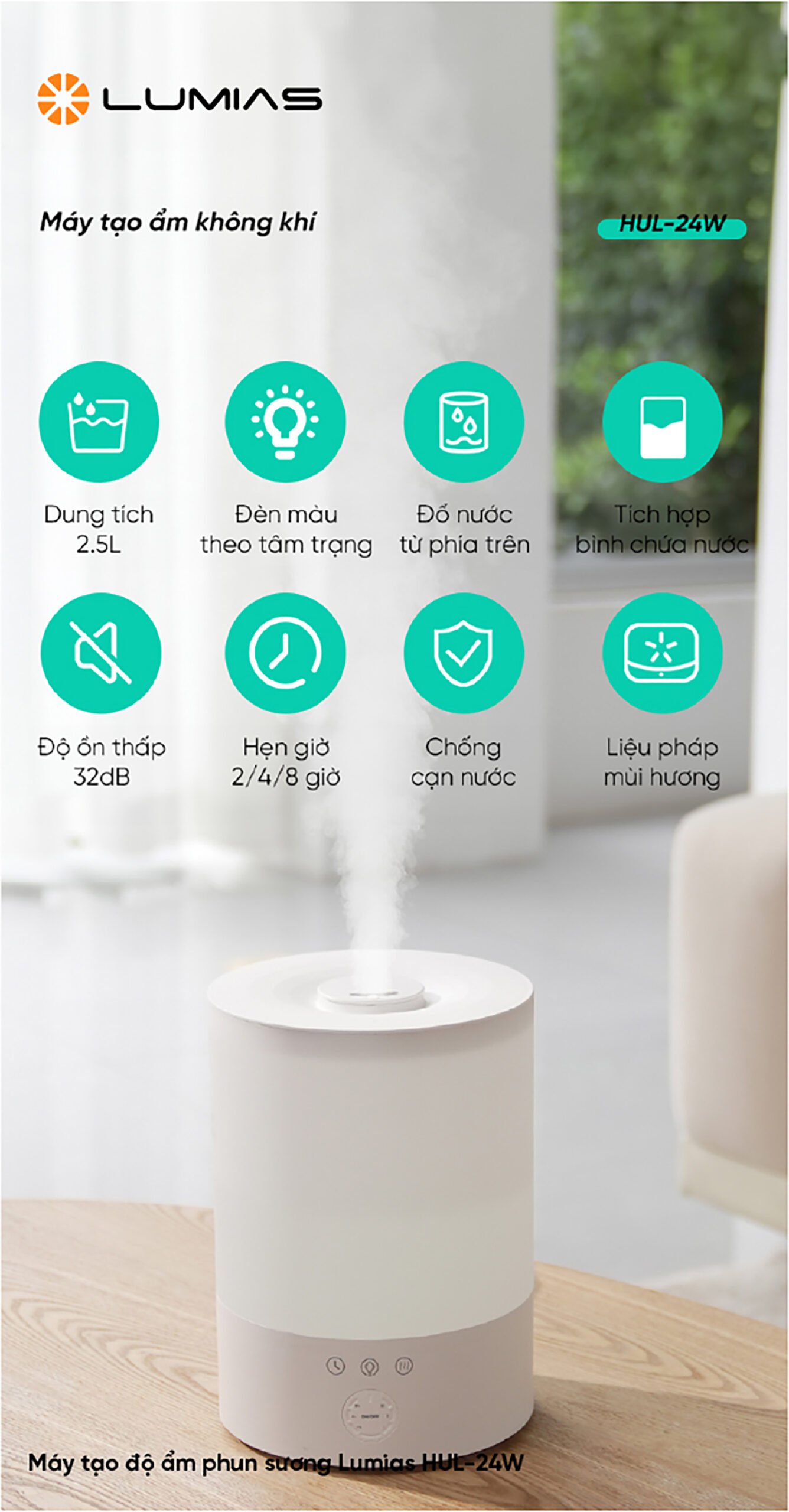 Máy tạo ẩm nhiều màu LUMIAS HUL-24W