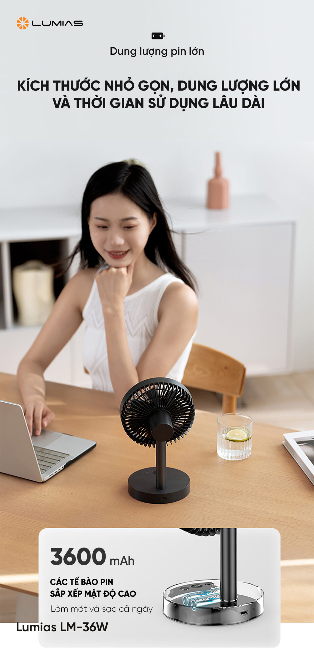 Kích thước nhỏ gọn, dung lượng pin lớn