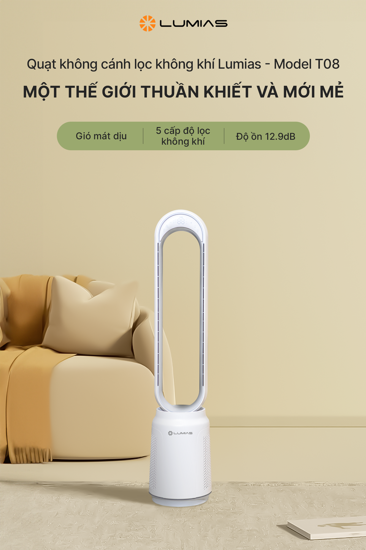Quạt không cánh LUMIAS T08 màu trắng