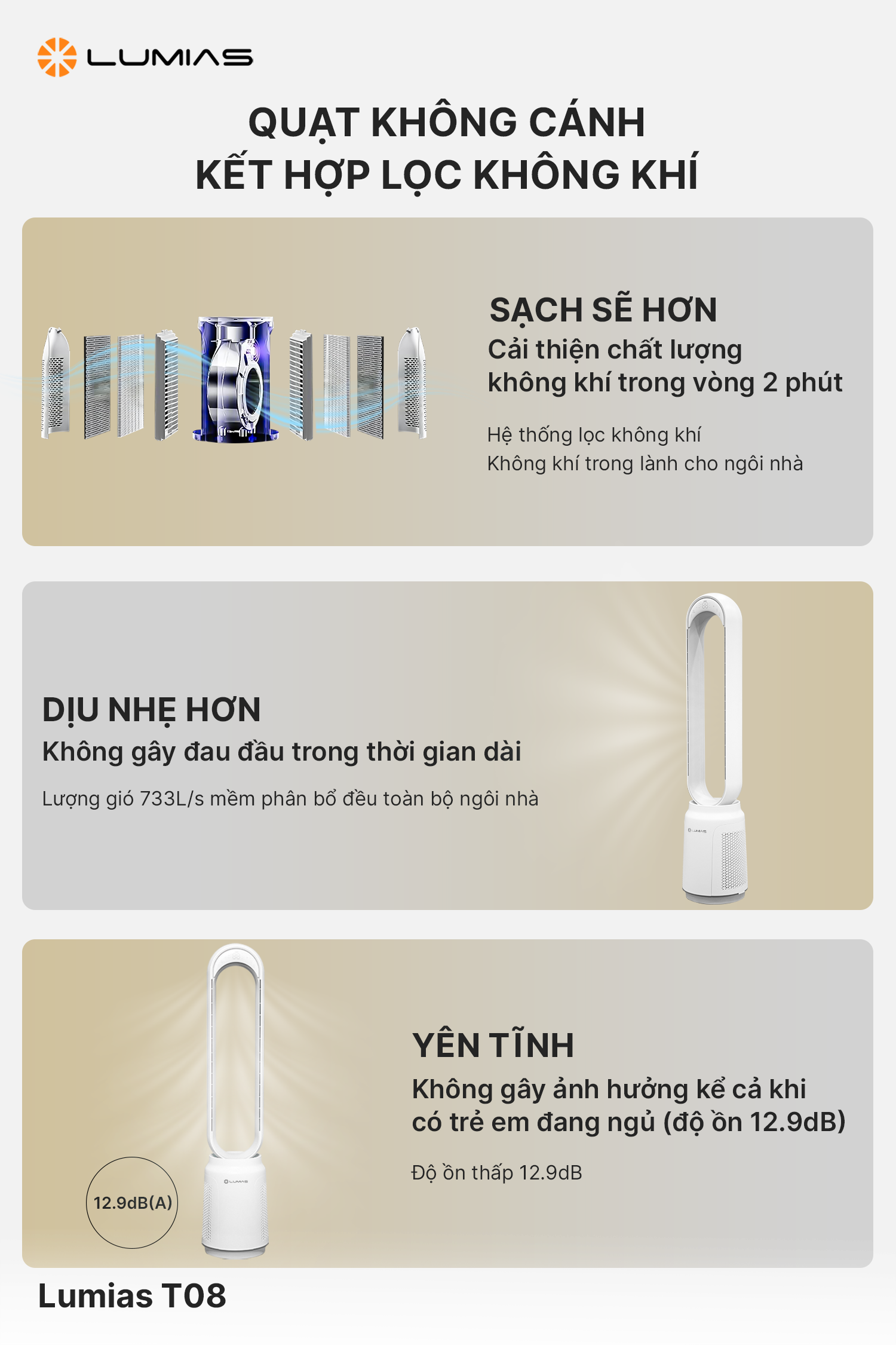 Quạt không cánh kết hợp máy lọc không khí