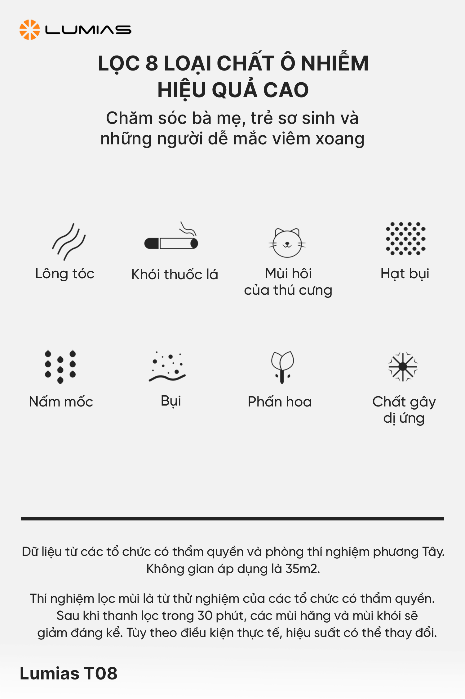 Lọc 8 loại chất ô nhiễm hiệu quả cao