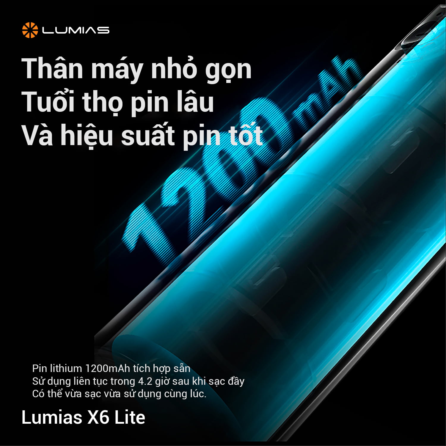 Thân máy nhỏ gọn, tuổi thọ pin lâu 1200 mAh