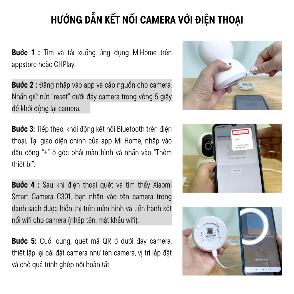 Camera giám sát thông minh Xiaomi C301 - Chính hãng Kết nối camera Xiaomi C301 với ứng dụng MiHome trên điện thoại di động