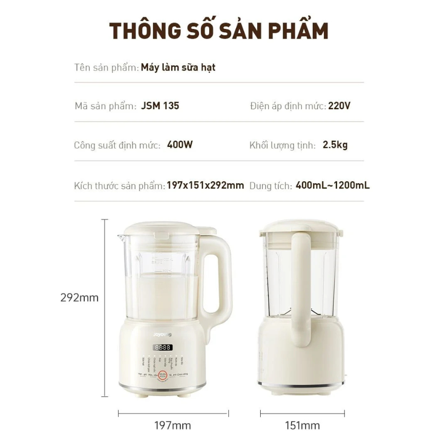 Máy làm sữa hạt Joyoung JSM-135 | Dung tích 1.2L | Công suất 400W Máy làm sữa hạt Joyoung JSM-135 | Dung tích 1.2L | Công suất 400W