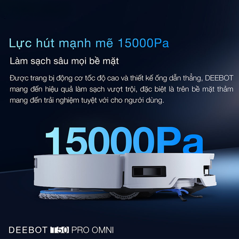 Ecovacs T50 Pro Omni sở hữu lực hút siêu mạnh 15.000Pa