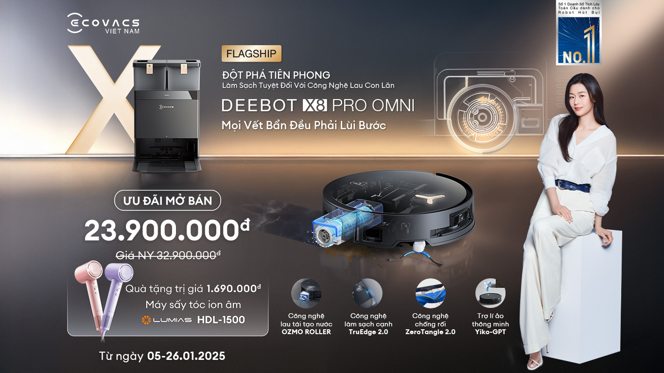 Robot hút bụi lau nhà Ecovacs X8 Pro Omni 2025 - Bản quốc tế - Chính hãng
