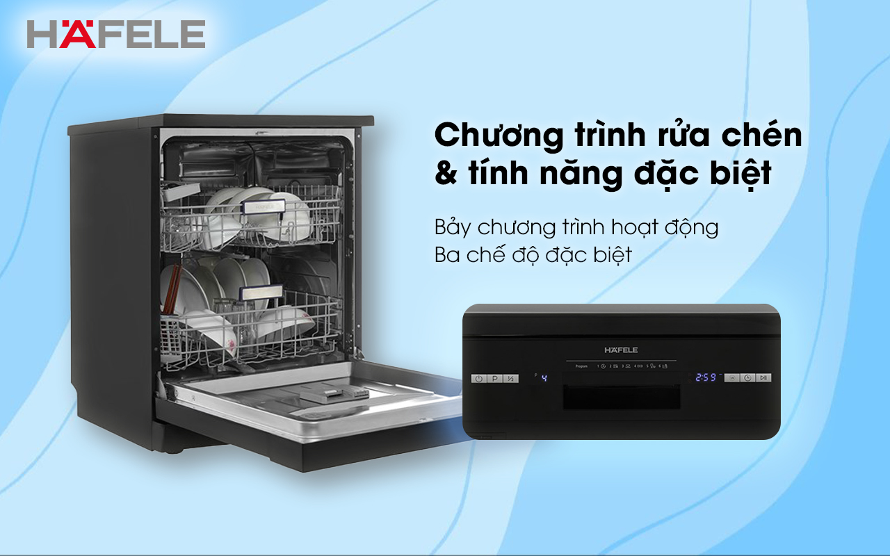 Máy rửa chén độc lập HAFELE HDW-F601B chương trình rửa chén và tính năng đặc biệt