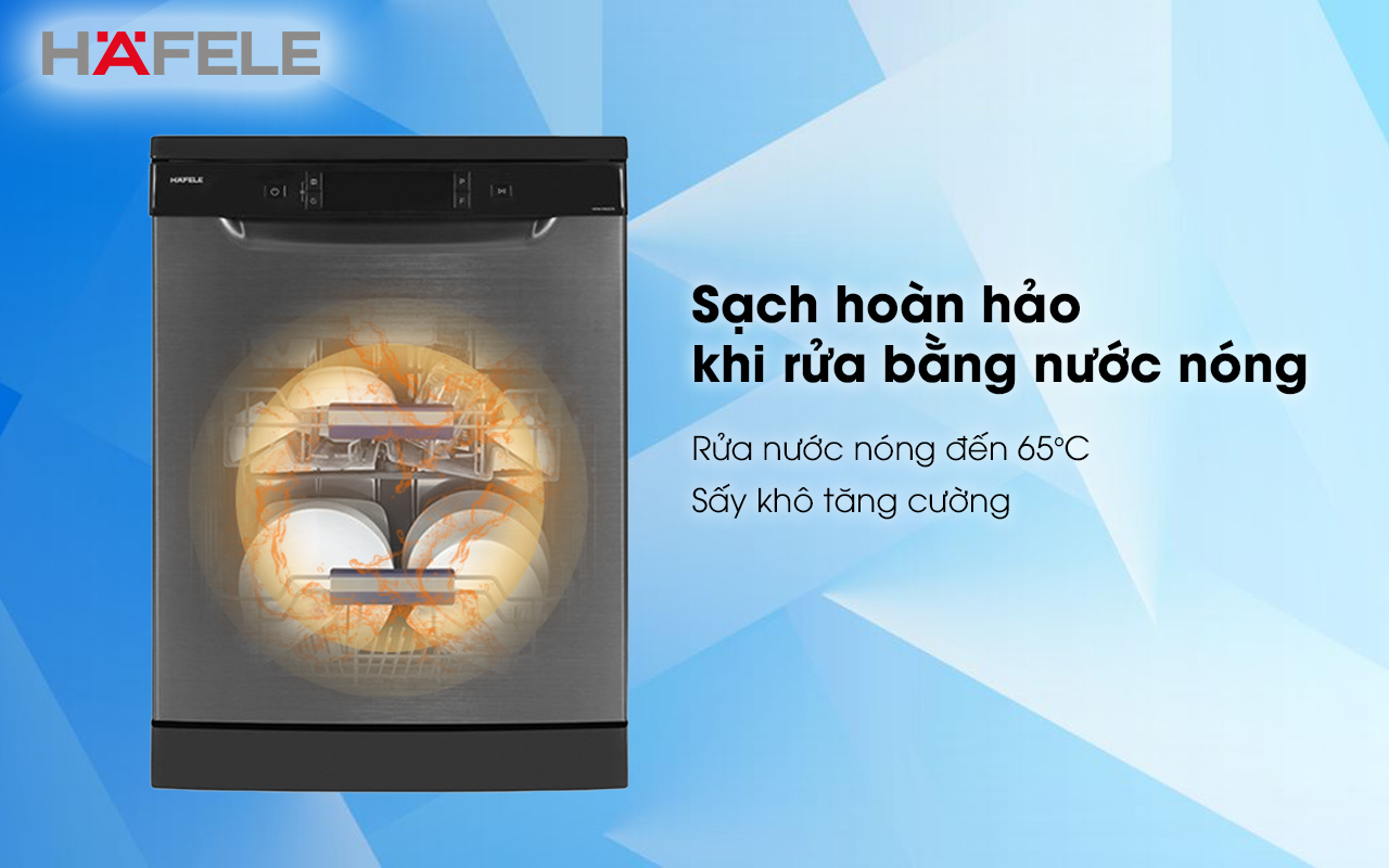 Máy rửa chén độc lập HAFELE HDW-F602EB sạch hoàn hảo khi rửa bằng nước nóng