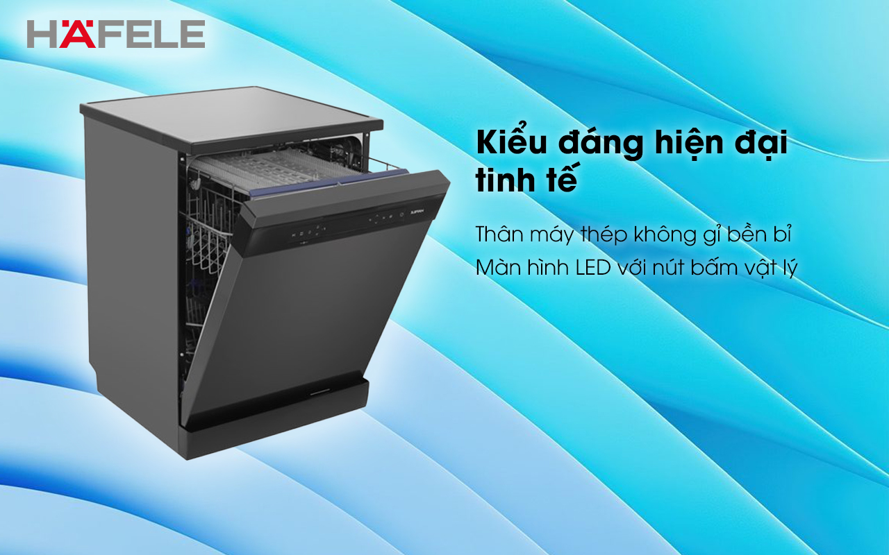HAFELE HDW-F605B – 535.29.660 – Máy rửa chén độc lập (15 bộ bát đĩa) – Chính hãng – BH 24 tháng Máy rửa chén độc lập HAFELE HDW-F605B kiểu dáng hiện đại tinh tế