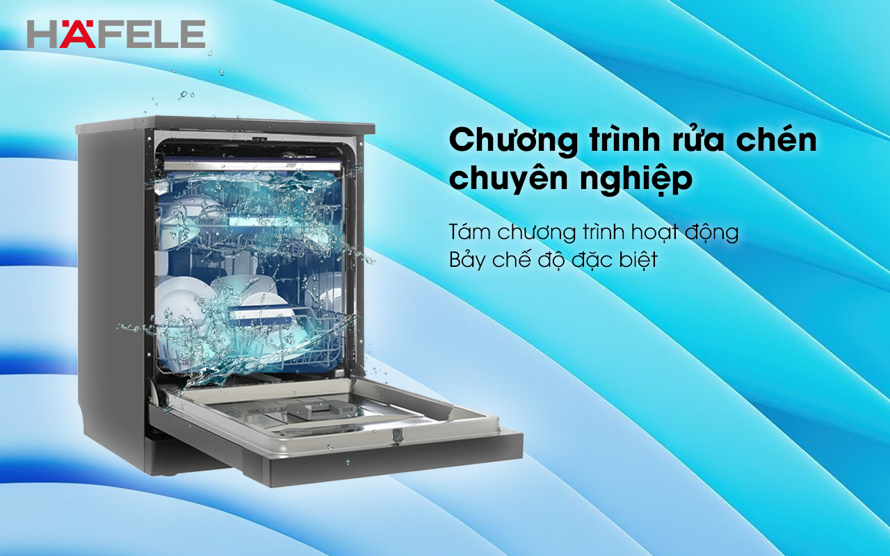 HAFELE HDW-F605B – 535.29.660 – Máy rửa chén độc lập (15 bộ bát đĩa) – Chính hãng – BH 24 tháng Máy rửa chén độc lập HAFELE HDW-F605B chương trình rửa chén chuyên nghiệp