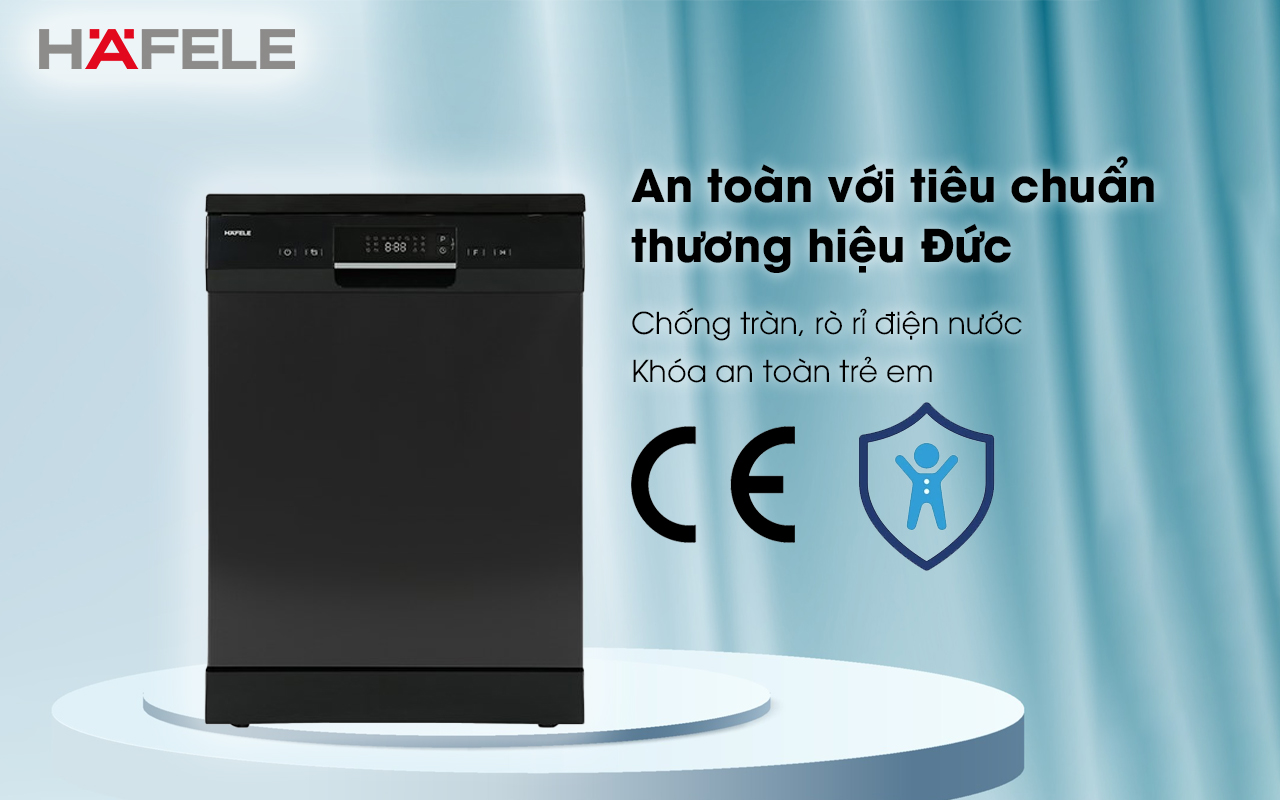 HAFELE HDW-F60EB – 538.21.310 – Máy rửa chén độc lập (14 bộ bát đĩa) – Chính hãng – BH 24 tháng Máy rửa chén độc lập HAFELE HDW-F60EB an toàn với tiêu chuẩn thương hiệu Đức