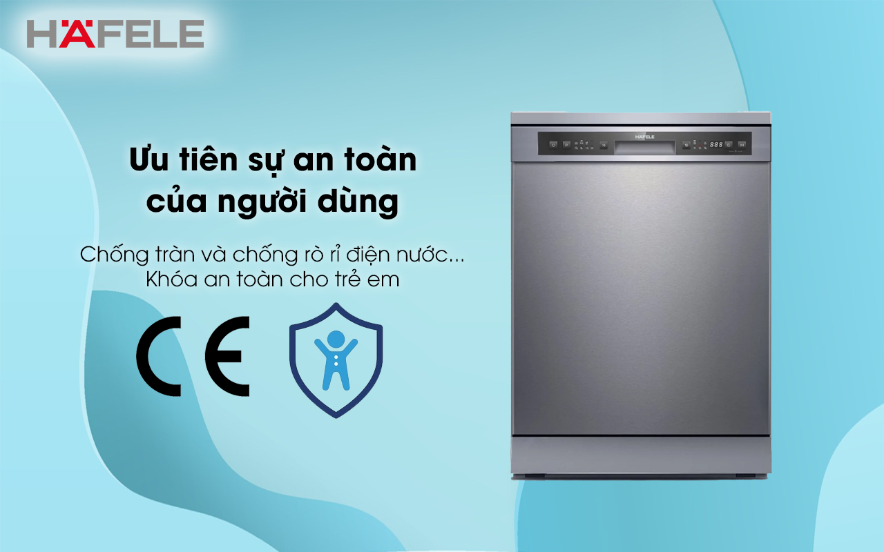 Máy rửa chén độc lập HAFELE HDW-F60G ưu tiên sự an toàn của người dùng