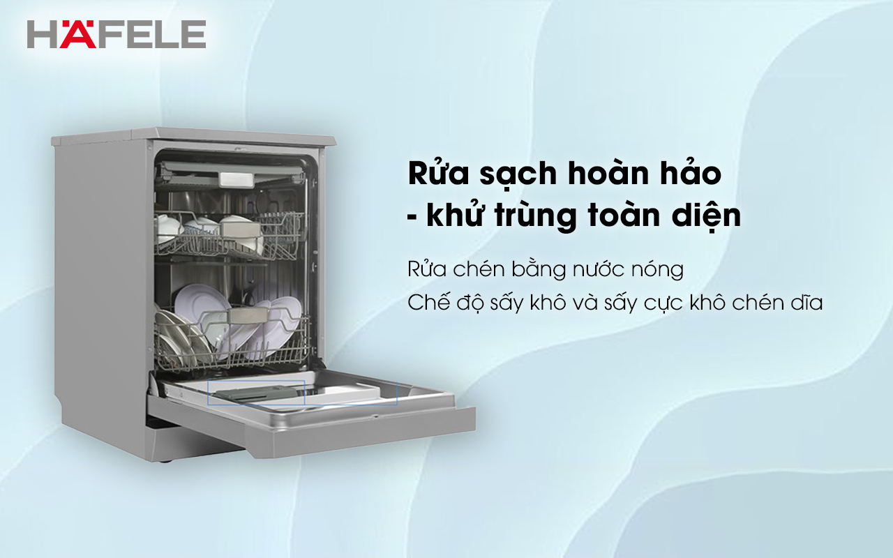 Máy rửa chén độc lập HAFELE HDW-F60E rửa sạch hoàn hảo - khử trùng toàn diện