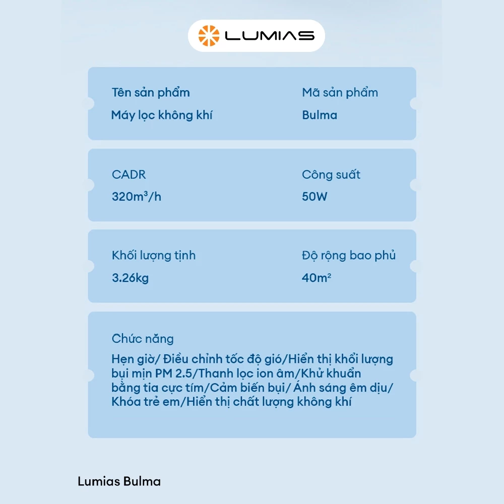 Máy lọc không khí Lumias Bulma 50W - Chính hãng Máy lọc không khí Lumias Bulma
