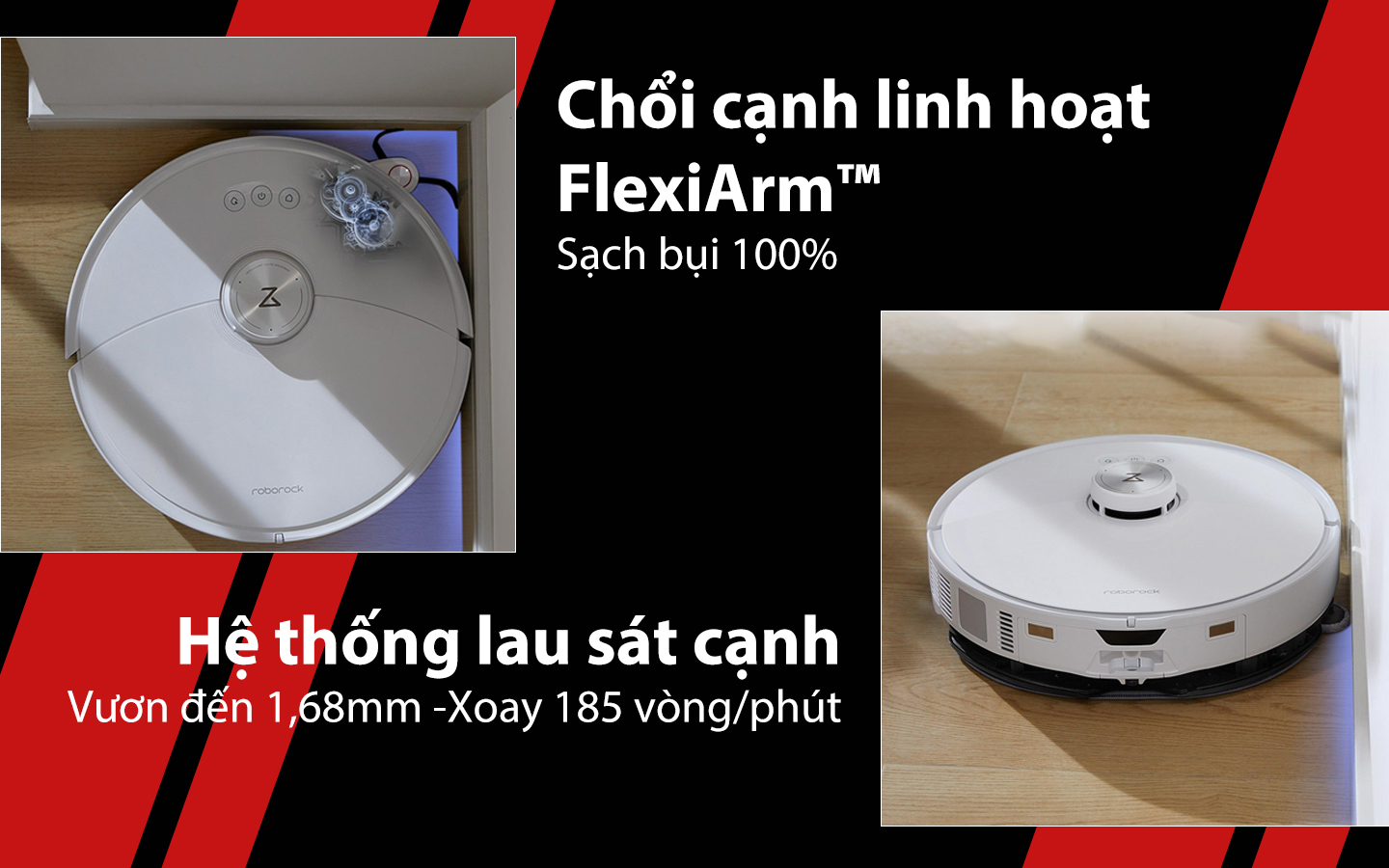 Robot hút bụi lau nhà Roborock S8 MaxV Ultra Auto Chổi bên flexiarm, hệ thống lau sát cạnh