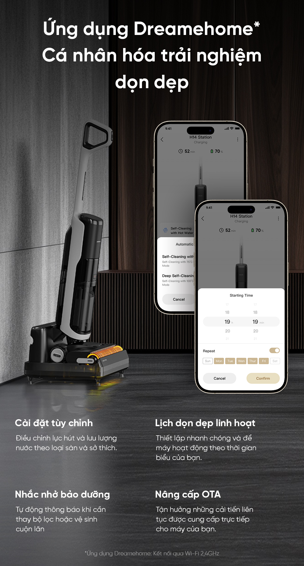 Máy hút bụi lau nhà không dây - Dreame H14 Station 2025 – Cấp xả nước tự động – Chính hãng Máy hút bụi lau nhà không nhà Dreame H14 Station ứng dụng Dreamehome
