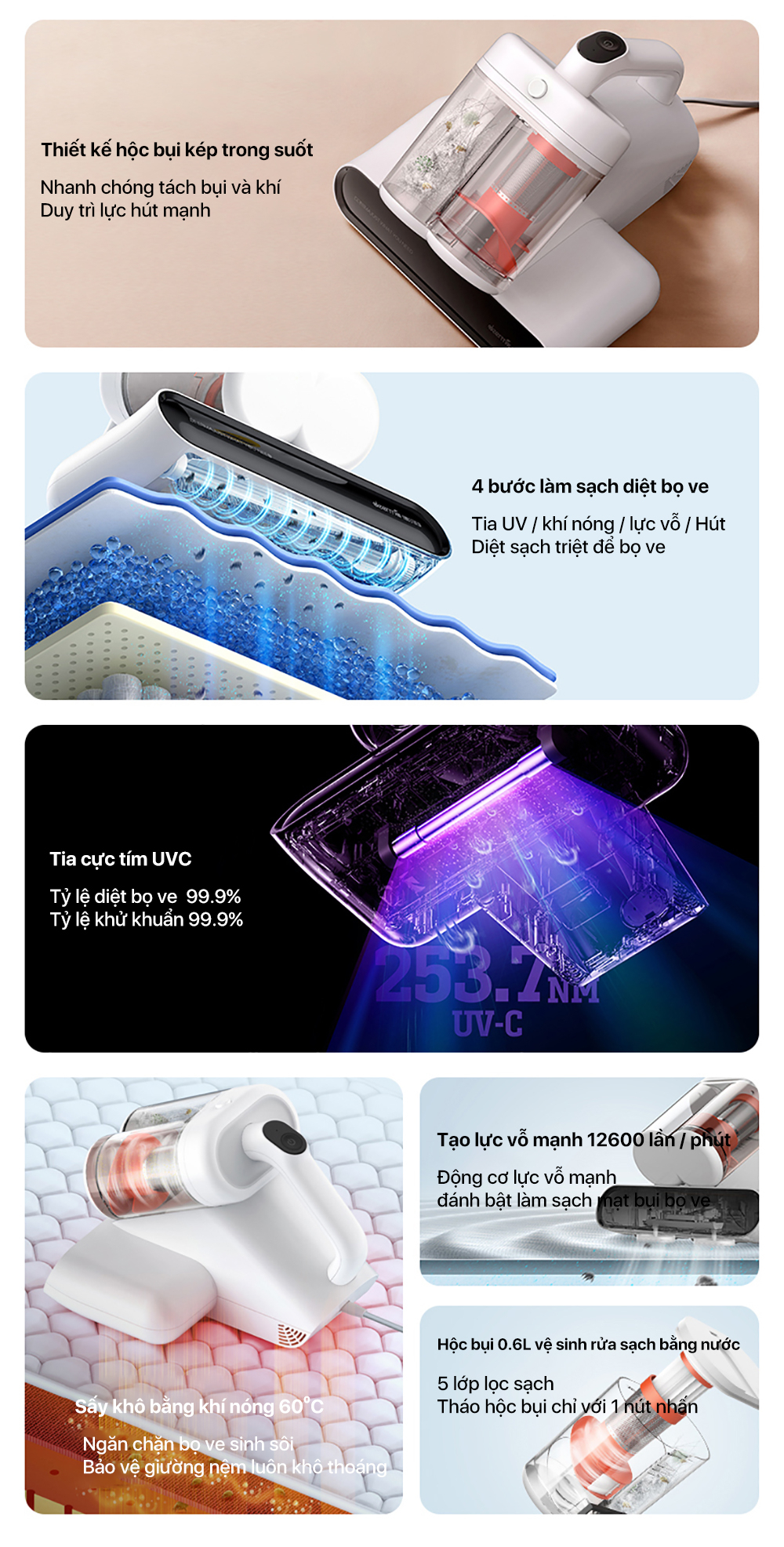 Máy hút bụi đệm giường Deerma CM980 - Chính hãng