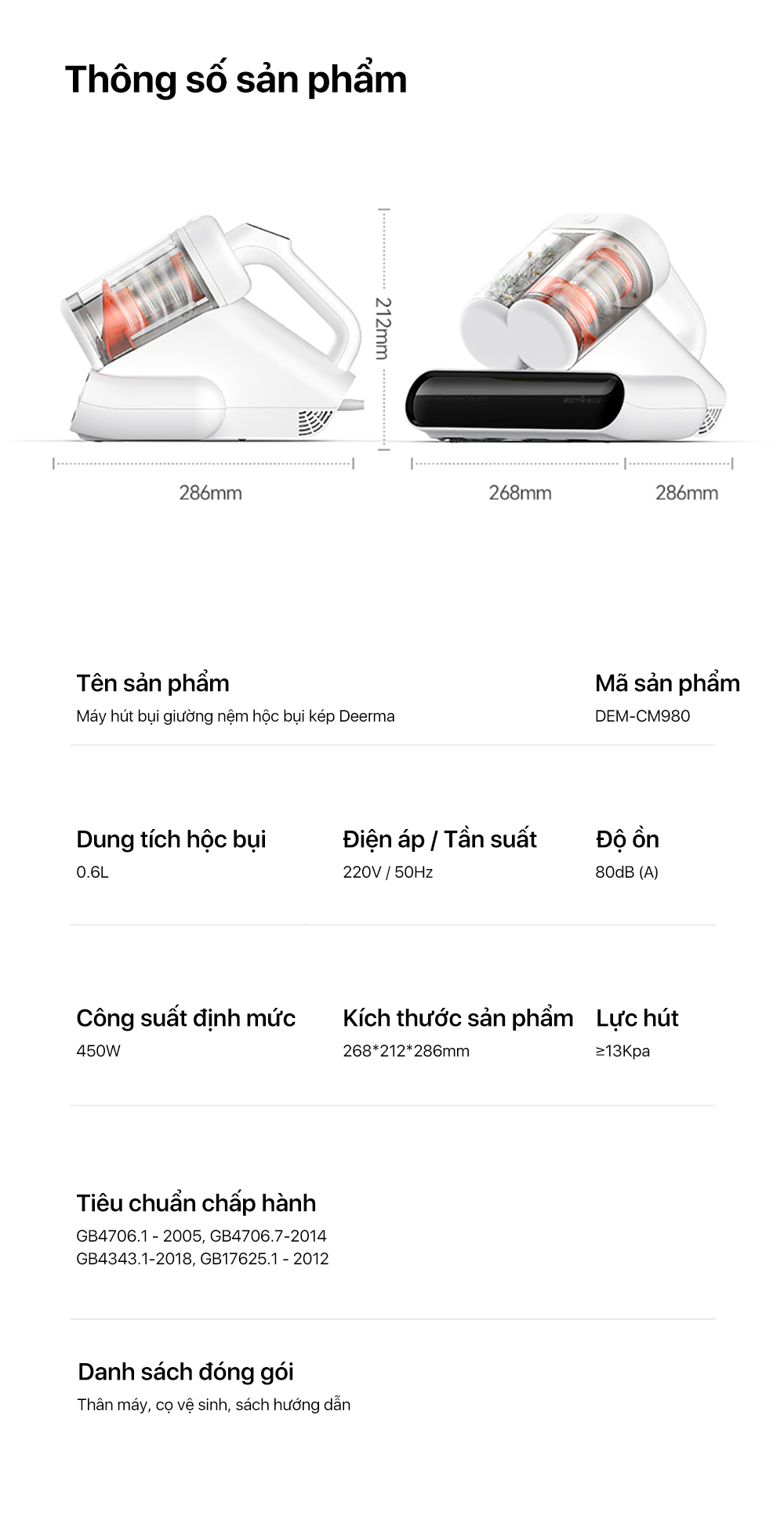 Máy hút bụi đệm giường Deerma CM980 - Chính hãng