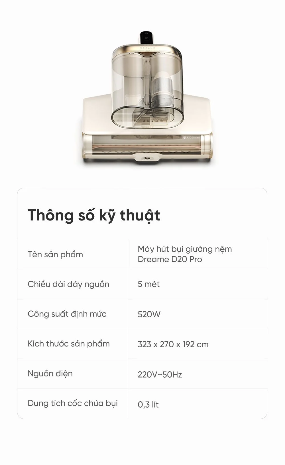 Máy hút bụi giường nệm Dreame D20 Pro - Chính hãng
