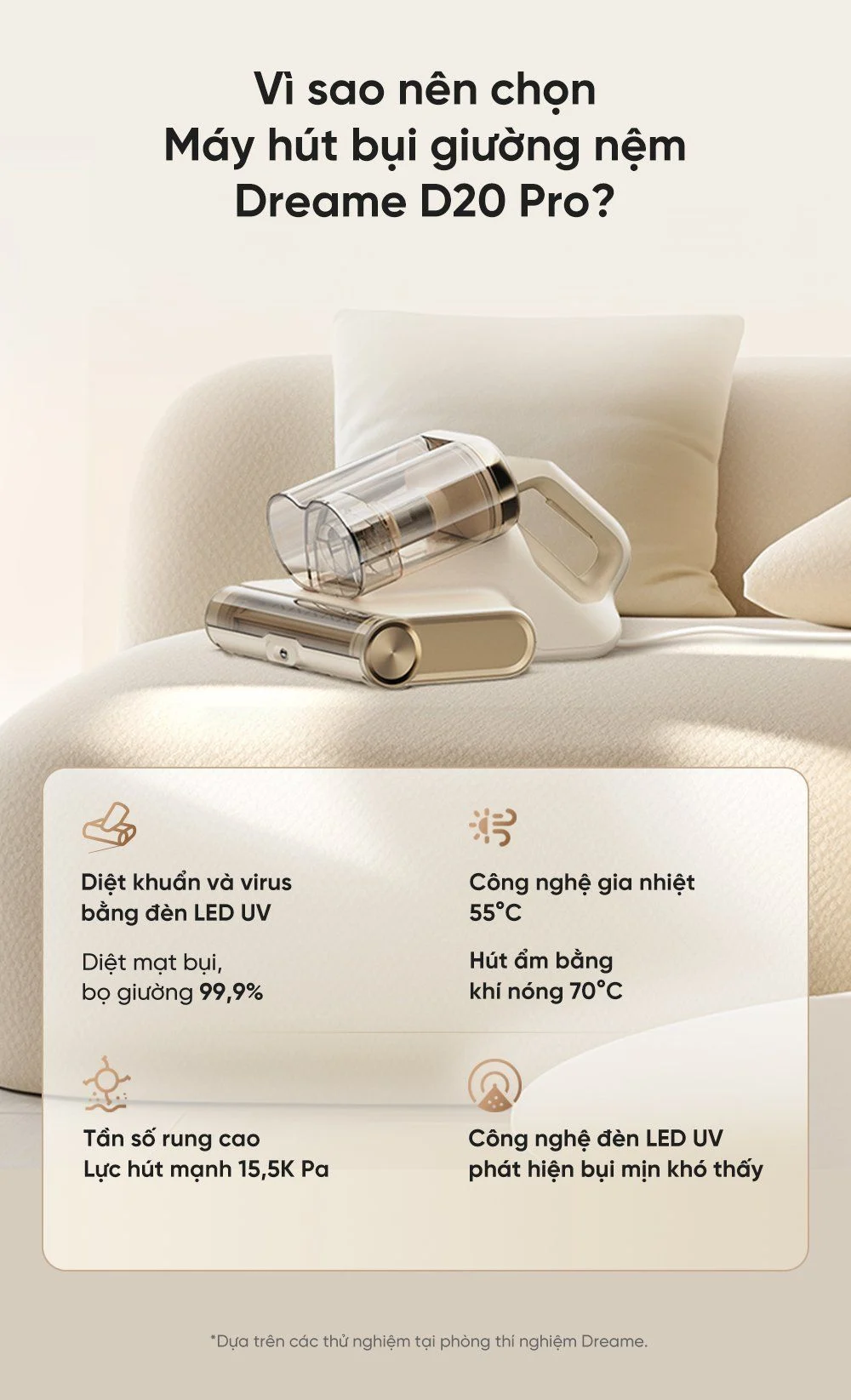 Máy hút bụi giường nệm Dreame D20 Pro - Chính hãng