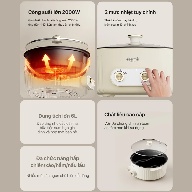 Nồi lẩu điện 2 ngăn Deerma DG50W Nồi lẩu điện 2 ngăn Deerma DG50W
