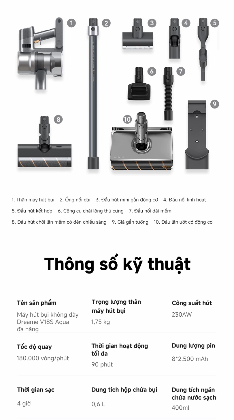 Máy hút bụi không dây Dreame V18S Aqua