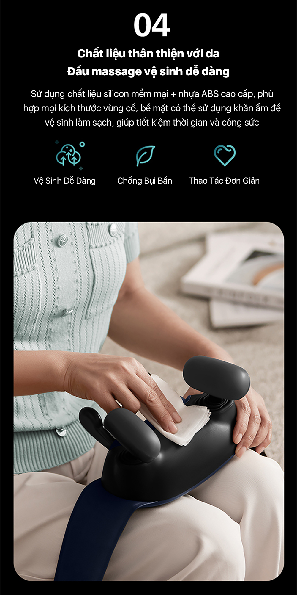 Máy massage cổ vai gáy Philips PPM3322 - Chất liệu