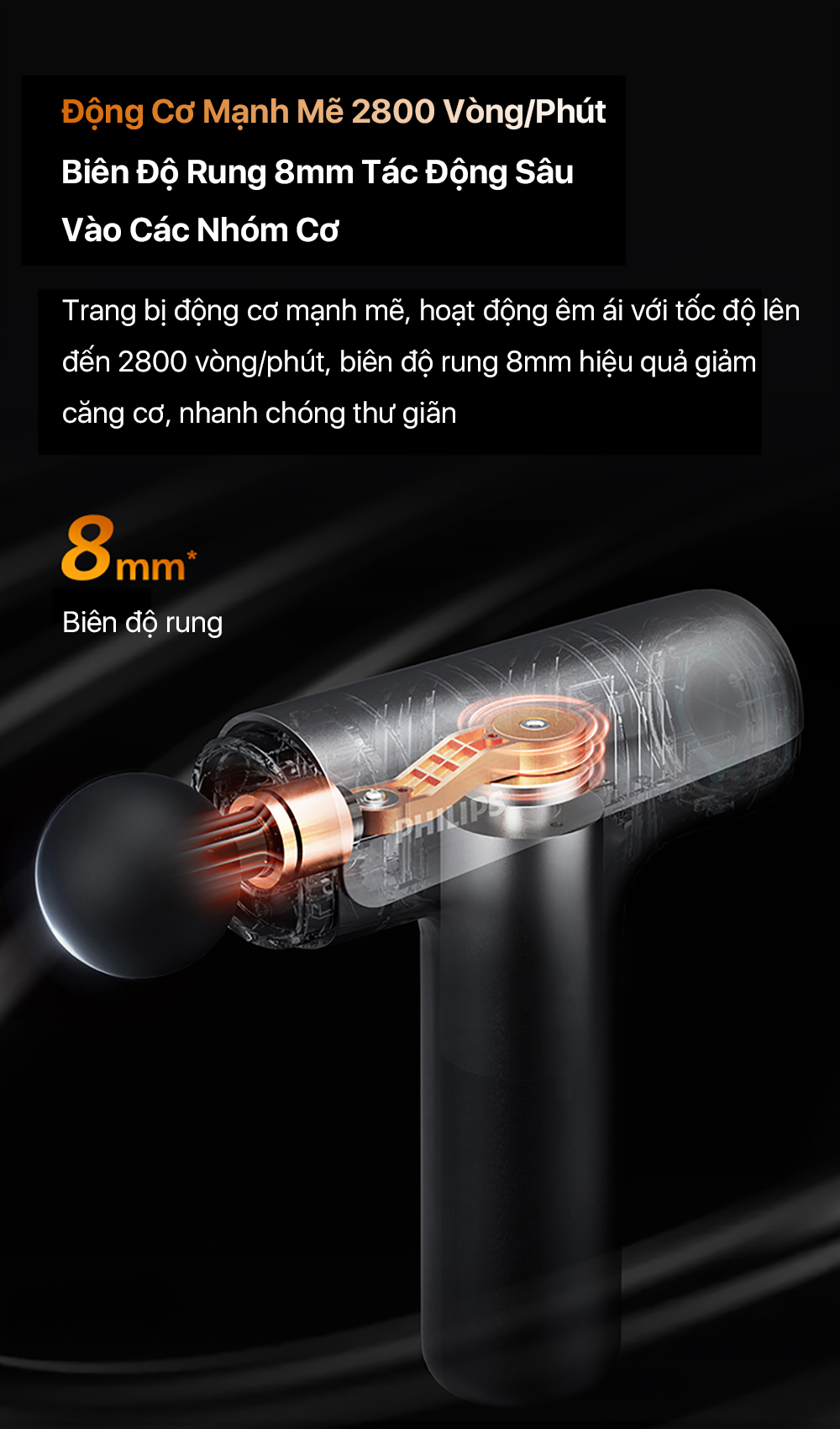 Súng massage fascial gun Philips PPM7325 - Động cơ mạnh mẽ