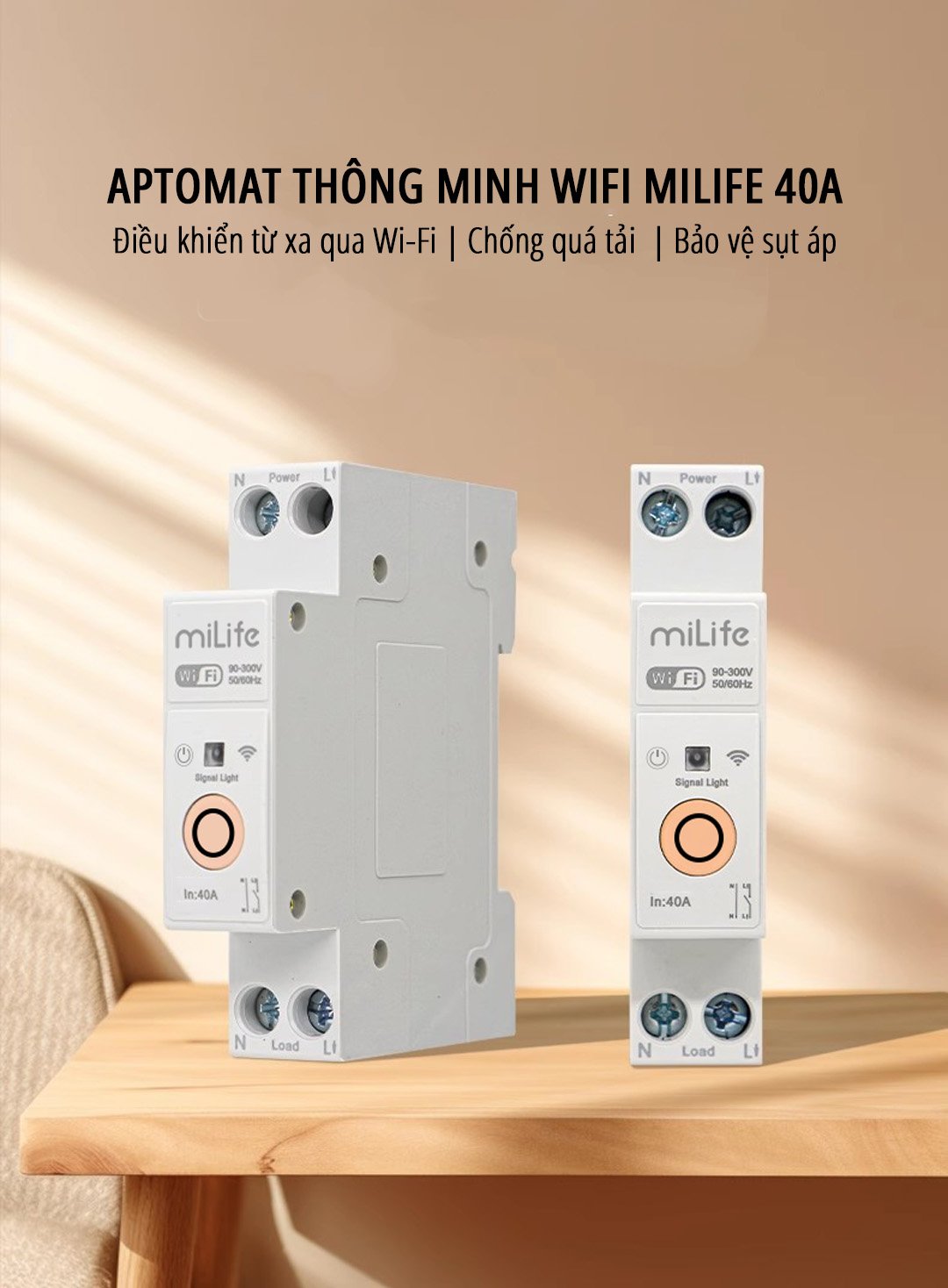 Aptomat CB thông minh Wifi miLife 40A tính năng thông minh