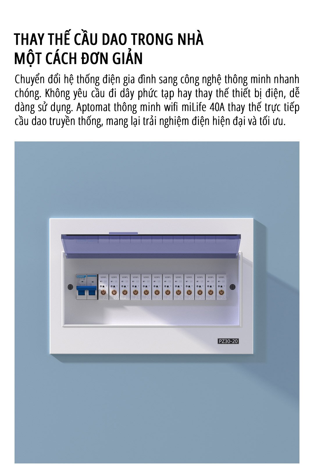 Aptomat CB thông minh Wifi miLife 40A thay thế cầu dao