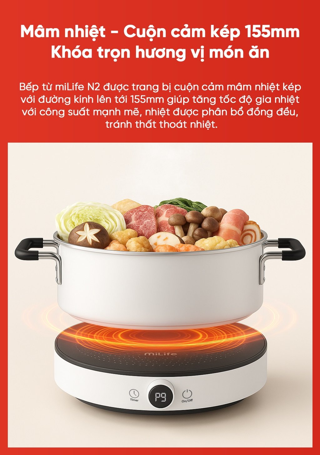 Bếp từ đơn miLife N2 mâm nhiệt