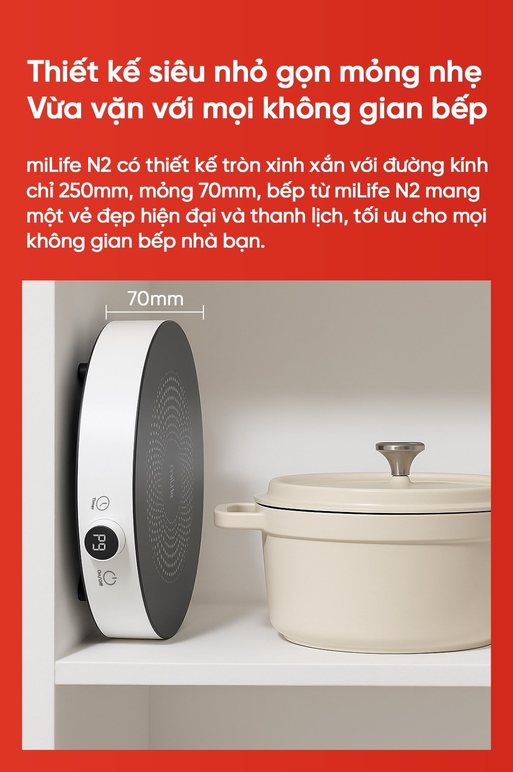 Bếp từ đơn miLife N2 thiết kế nhỏ gọn