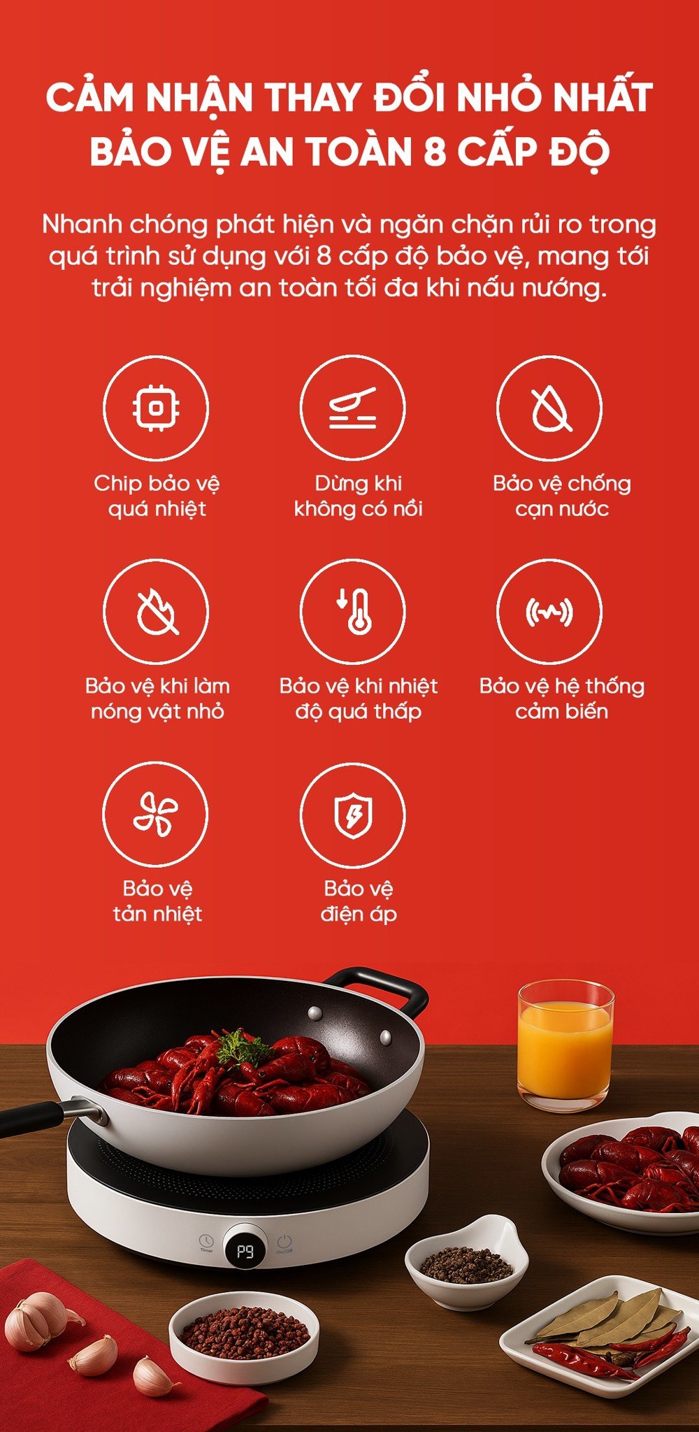 Bếp từ đơn miLife N2 bảo vệ an toàn 8 cấp độ