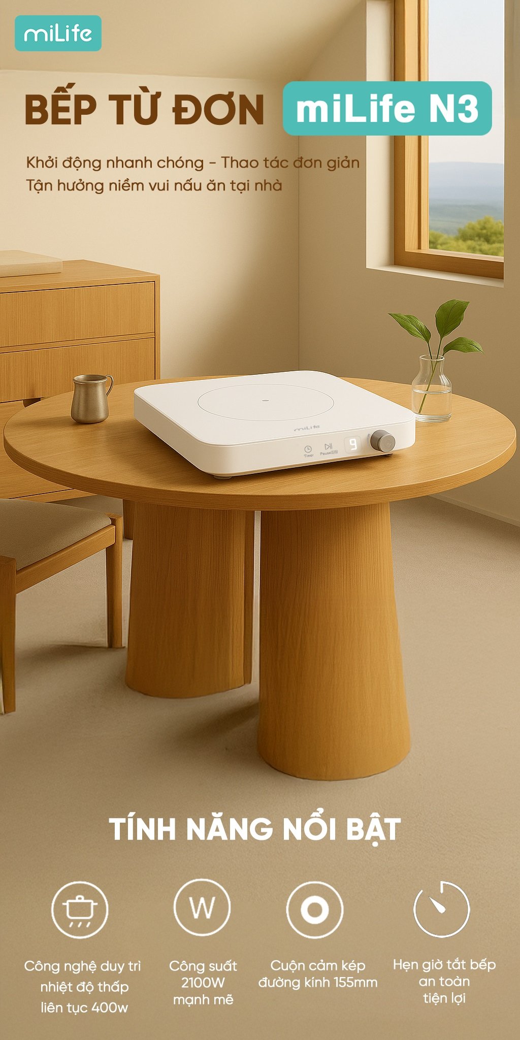 Bếp từ đơn miLife N3 vuông