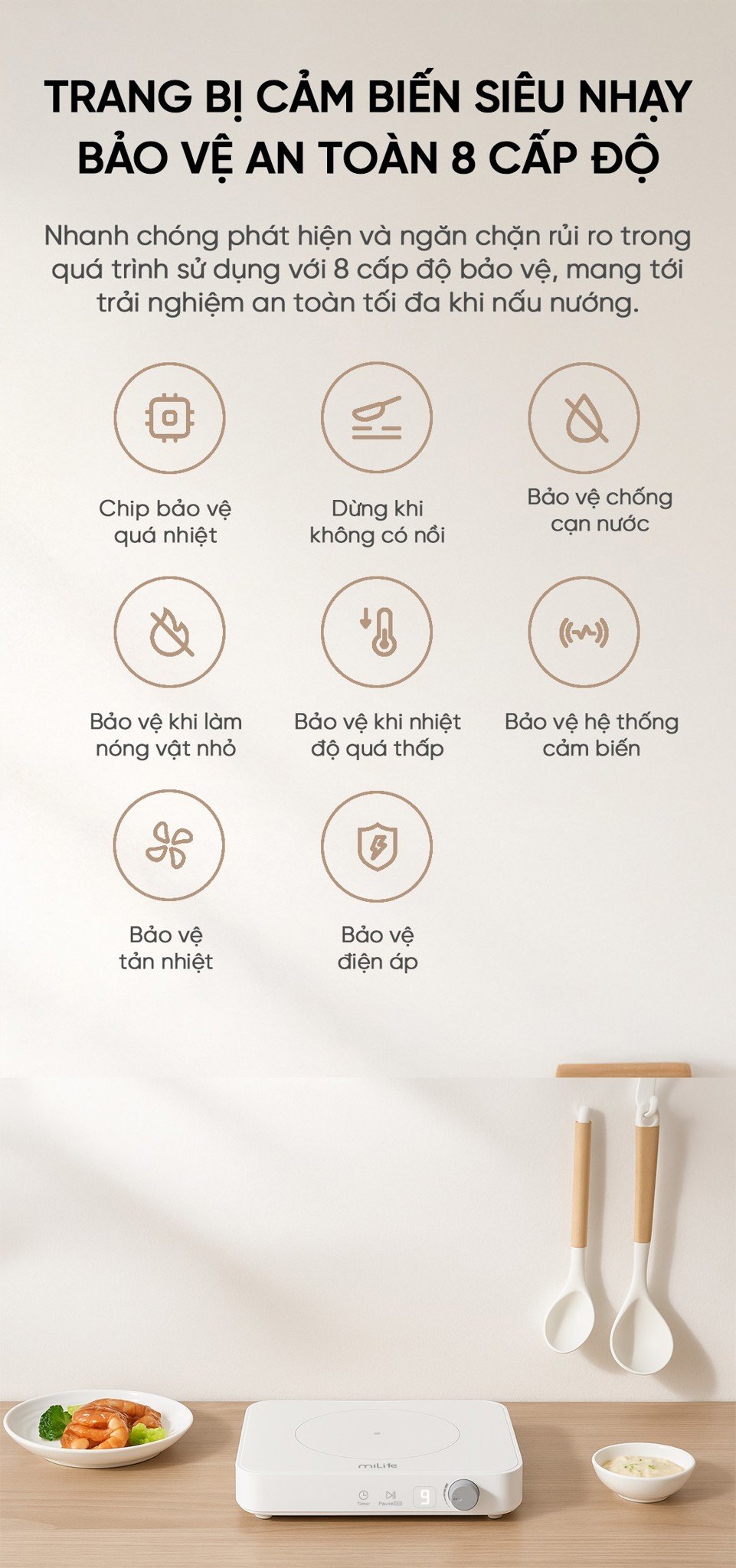 Bếp từ đơn miLife N3 vuông cảm biến 8 cấp độ